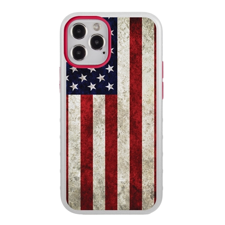 Guard Dog Protective Hybrid Case for iPhone 12 Pro Max American Flag Design – Old Glory White with Red Silicone
