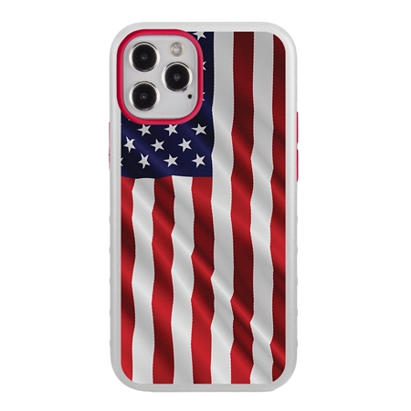 Guard Dog Protective Hybrid Case for iPhone 12 Pro Max American Flag Design – Star Spangled Banner White with Red Silicone
