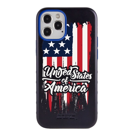 Guard Dog Protective Hybrid Case for iPhone 12 Pro Max American Flag Design – USA Torn Black with Blue Silicone
