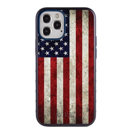 Guard Dog Protective Hybrid Case for iPhone 12 / 12 Pro American Flag Design – Old Glory Black with Dark Blue Silicone
