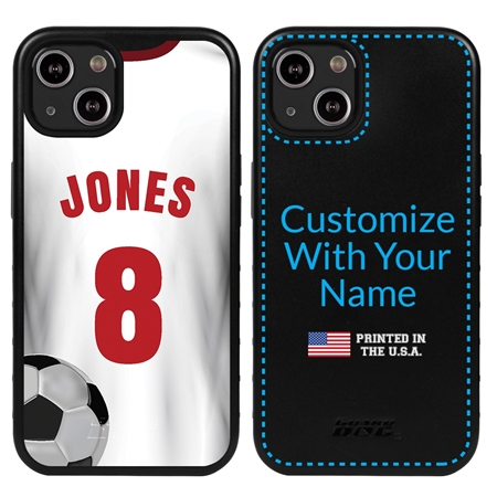 Custom Soccer Jersey Hybrid Case for iPhone 14 Plus - (Black Case, White Jersey)
